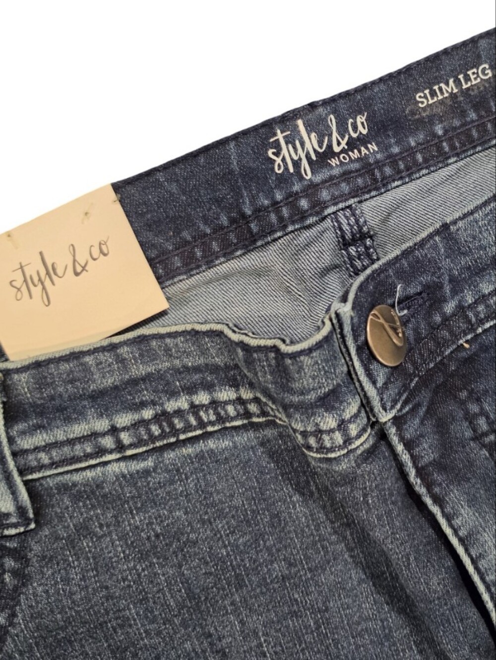 Style & Co. Blue Straight-Leg Jeans with Pink Floral Embroidery Plus Size 18 New - Picture 5 of 10